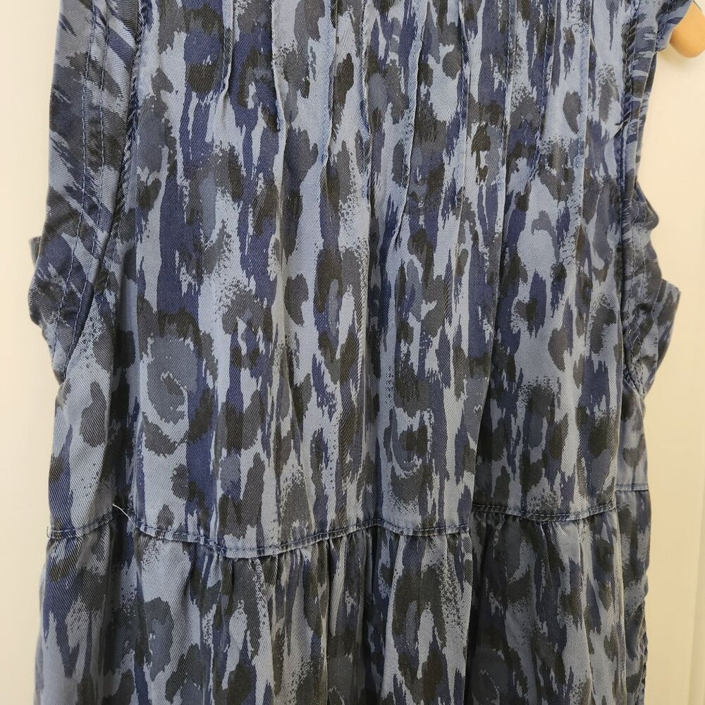 Anthropologie Chambray Tencel Sleeveless Dress Ruffle Blue Boho Cottage Summer - Picture 5 of 10